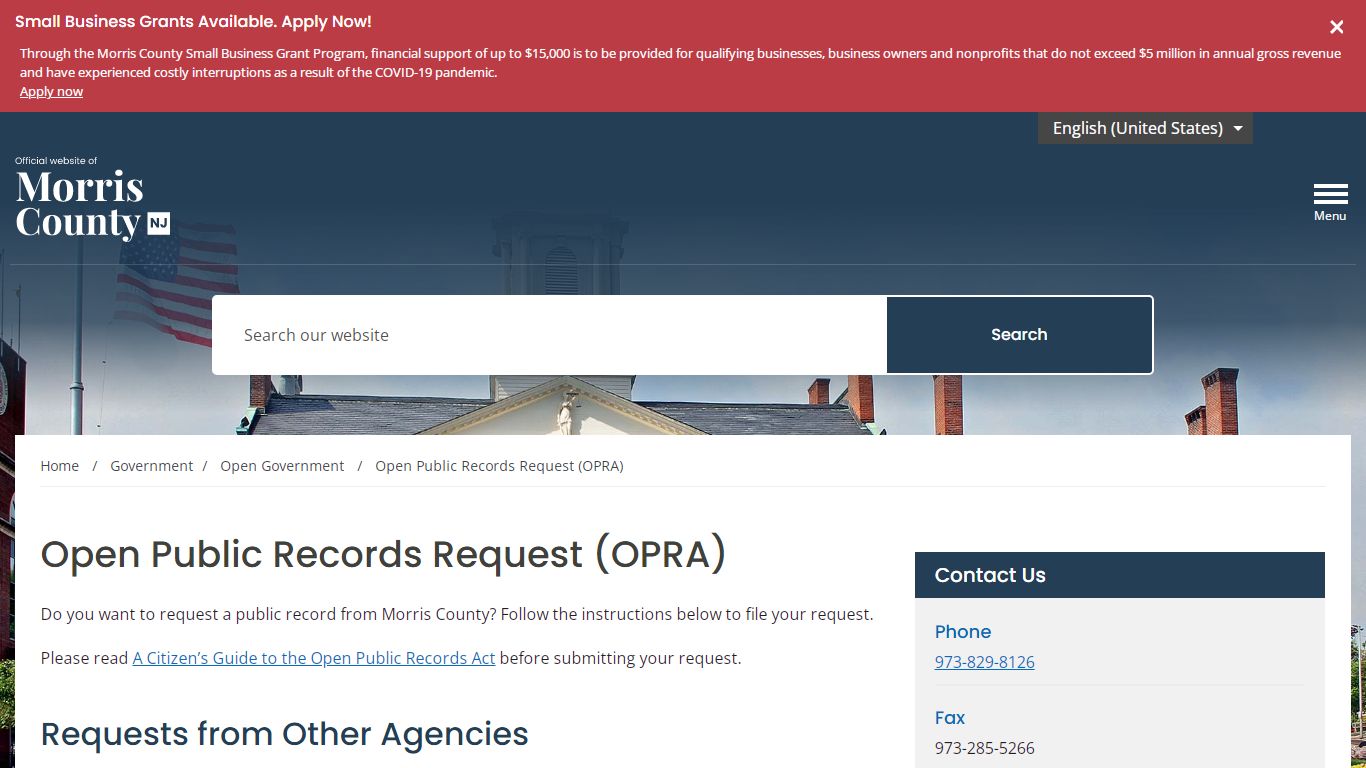 Open Public Records Request (OPRA) – Morris County, NJ
