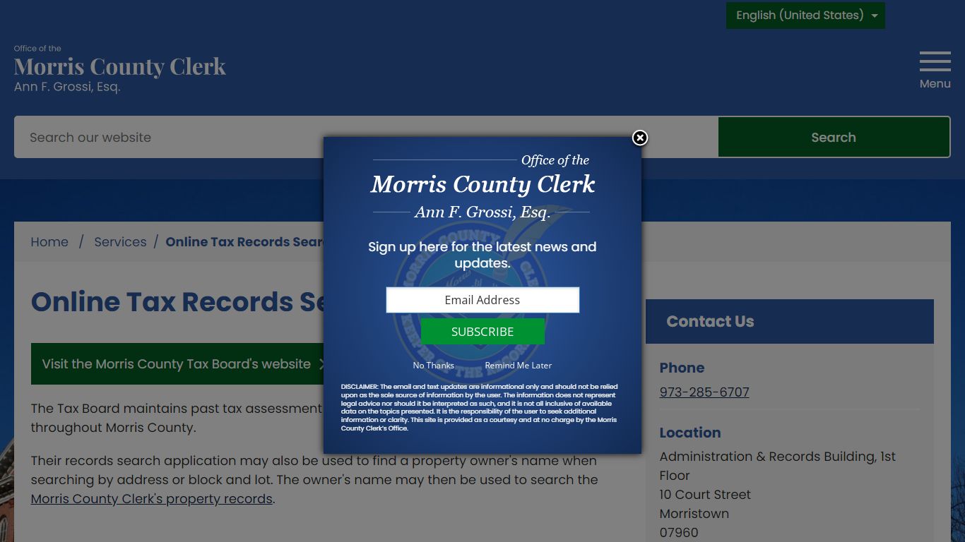 Online Tax Records Search | Morris County Clerk